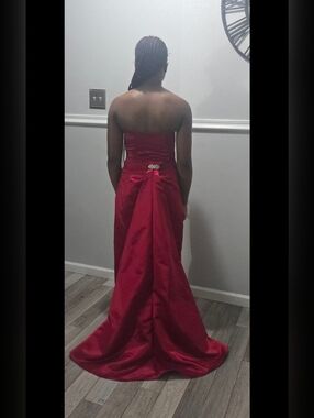 Strapless Red Satin Evening Gown